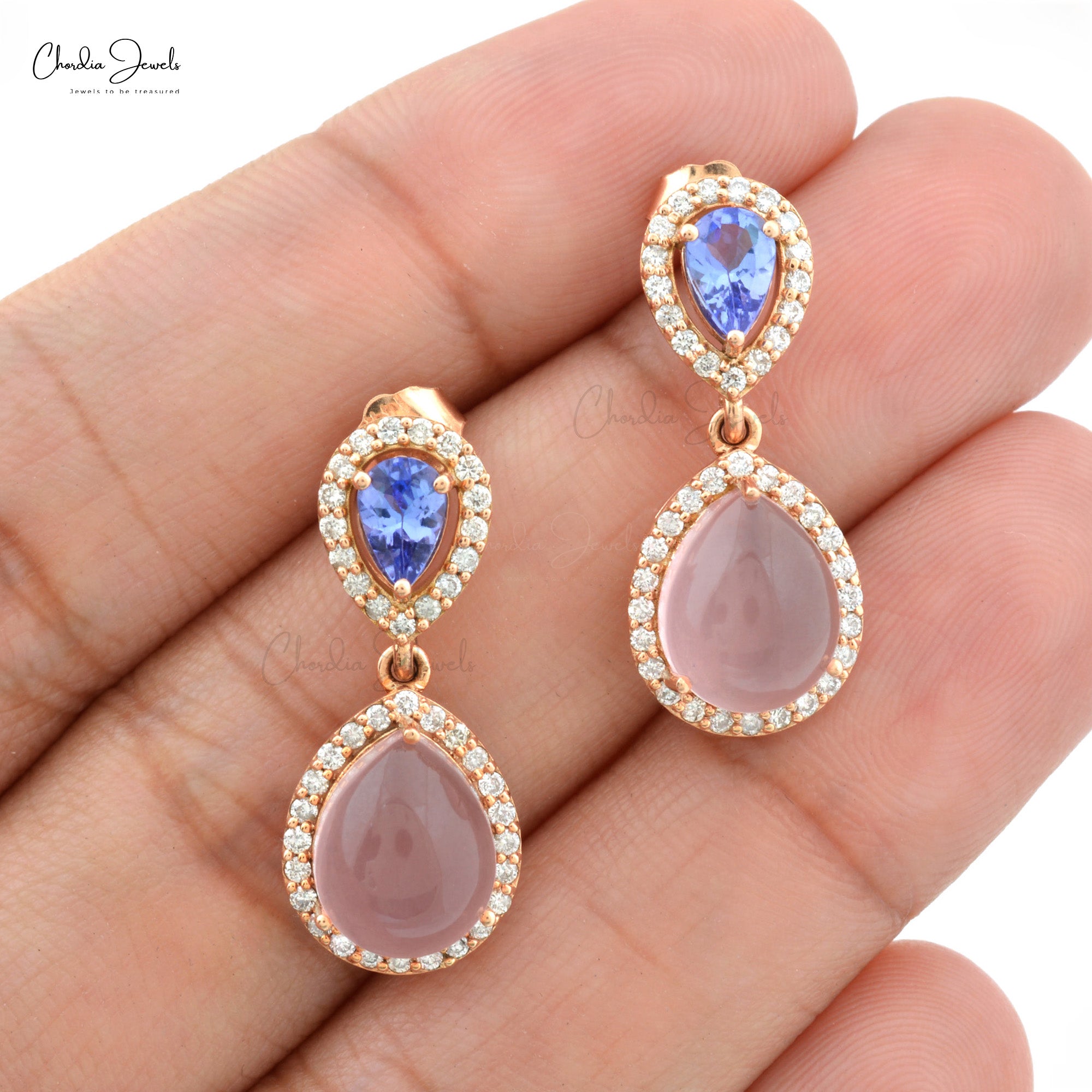 Beautiful Design Natural Rose QUartz Gemstone Bezel Set Dangle Earrings —  Discovered